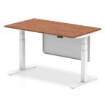 Air Modesty 1400 x 800mm Height Adjustable Office Desk Walnut Top White Leg With White Steel Modesty Panel HA01306