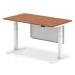 Air 1400 x 800mm Height Adjustable Desk Walnut Top White Leg With White Steel Modesty Panel HA01306