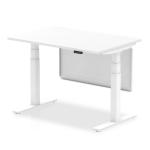 Air Modesty 1200 x 800mm Height Adjustable Office Desk White Top White Leg With White Steel Modesty Panel HA01309