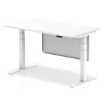 Air Modesty 1400 x 800mm Height Adjustable Office Desk White Top White Leg With White Steel Modesty Panel HA01310