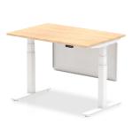 Air Modesty 1200 x 800mm Height Adjustable Office Desk Maple Top White Leg With White Steel Modesty Panel HA01313