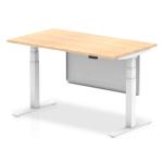 Air Modesty 1400 x 800mm Height Adjustable Office Desk Maple Top White Leg With White Steel Modesty Panel HA01314