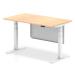 Air 1400 x 800mm Height Adjustable Desk Maple Top White Leg With White Steel Modesty Panel HA01314