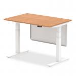 Air Modesty 1200 x 800mm Height Adjustable Office Desk Oak Top White Leg With White Steel Modesty Panel HA01317