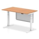 Air Modesty 1400 x 800mm Height Adjustable Office Desk Oak Top White Leg With White Steel Modesty Panel HA01318
