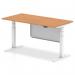 Air Modesty 1600 x 800mm Height Adjustable Office Desk Oak Top White Leg With White Steel Modesty Panel HA01319