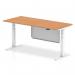 Air Modesty 1800 x 800mm Height Adjustable Office Desk Oak Top White Leg With White Steel Modesty Panel HA01320