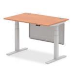 Air Modesty 1200 x 800mm Height Adjustable Office Desk Beech Top Cable Ports Silver Leg With Silver Steel Modesty Panel HA01321