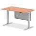 Air 1400 x 800mm Height Adjustable Desk Beech Top Cable Ports Silver Leg With Silver Steel Modesty Panel HA01322