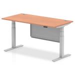 Air Modesty 1600 x 800mm Height Adjustable Office Desk Beech Top Cable Ports Silver Leg With Silver Steel Modesty Panel HA01323