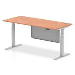 Air Modesty 1800 x 800mm Height Adjustable Office Desk Beech Top Cable Ports Silver Leg With Silver Steel Modesty Panel HA01324