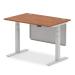 Air 1200 x 800mm Height Adjustable Desk Walnut Top Cable Ports Silver Leg With Silver Steel Modesty Panel HA01325