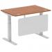 Air 1200 x 800mm Height Adjustable Desk Walnut Top Cable Ports Silver Leg With Silver Steel Modesty Panel HA01325