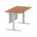 Air Modesty 1400 x 800mm Height Adjustable Office Desk Walnut Top Cable Ports Silver Leg With Silver Steel Modesty Panel HA01326