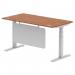 Air Modesty 1600 x 800mm Height Adjustable Office Desk Walnut Top Cable Ports Silver Leg With Silver Steel Modesty Panel HA01327