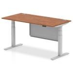 Air Modesty 1600 x 800mm Height Adjustable Office Desk Walnut Top Cable Ports Silver Leg With Silver Steel Modesty Panel HA01327