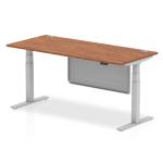 Air Modesty 1800 x 800mm Height Adjustable Office Desk Walnut Top Cable Ports Silver Leg With Silver Steel Modesty Panel HA01328