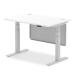 Air 1200 x 800mm Height Adjustable Desk White Top Cable Ports Silver Leg With Silver Steel Modesty Panel HA01329