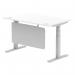 Air Modesty 1400 x 800mm Height Adjustable Office Desk White Top Cable Ports Silver Leg With Silver Steel Modesty Panel HA01330