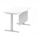Air 1400 x 800mm Height Adjustable Desk White Top Cable Ports Silver Leg With Silver Steel Modesty Panel HA01330