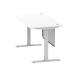 Air Modesty 1600 x 800mm Height Adjustable Office Desk White Top Cable Ports Silver Leg With Silver Steel Modesty Panel HA01331