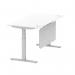 Air Modesty 1600 x 800mm Height Adjustable Office Desk White Top Cable Ports Silver Leg With Silver Steel Modesty Panel HA01331