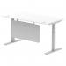 Air Modesty 1600 x 800mm Height Adjustable Office Desk White Top Cable Ports Silver Leg With Silver Steel Modesty Panel HA01331