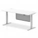 Air Modesty 1800 x 800mm Height Adjustable Office Desk White Top Cable Ports Silver Leg With Silver Steel Modesty Panel HA01332