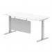 Air Modesty 1800 x 800mm Height Adjustable Office Desk White Top Cable Ports Silver Leg With Silver Steel Modesty Panel HA01332