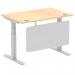 Air Modesty 1200 x 800mm Height Adjustable Office Desk Maple Top Cable Ports Silver Leg With Silver Steel Modesty Panel HA01333