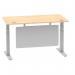 Air Modesty 1400 x 800mm Height Adjustable Office Desk Maple Top Cable Ports Silver Leg With Silver Steel Modesty Panel HA01334