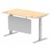 Air Modesty 1400 x 800mm Height Adjustable Office Desk Maple Top Cable Ports Silver Leg With Silver Steel Modesty Panel HA01334