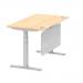 Air 1400 x 800mm Height Adjustable Desk Maple Top Cable Ports Silver Leg With Silver Steel Modesty Panel HA01334
