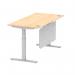 Air Modesty 1600 x 800mm Height Adjustable Office Desk Maple Top Cable Ports Silver Leg With Silver Steel Modesty Panel HA01335