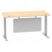 Air Modesty 1600 x 800mm Height Adjustable Office Desk Maple Top Cable Ports Silver Leg With Silver Steel Modesty Panel HA01335