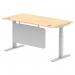Air Modesty 1600 x 800mm Height Adjustable Office Desk Maple Top Cable Ports Silver Leg With Silver Steel Modesty Panel HA01335