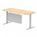 Air Modesty 1800 x 800mm Height Adjustable Office Desk Maple Top Cable Ports Silver Leg With Silver Steel Modesty Panel HA01336