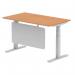 Air Modesty 1400 x 800mm Height Adjustable Office Desk Oak Top Cable Ports Silver Leg With Silver Steel Modesty Panel HA01338