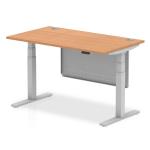 Air Modesty 1400 x 800mm Height Adjustable Office Desk Oak Top Cable Ports Silver Leg With Silver Steel Modesty Panel HA01338