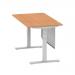 Air 1400 x 800mm Height Adjustable Desk Oak Top Cable Ports Silver Leg With Silver Steel Modesty Panel HA01338