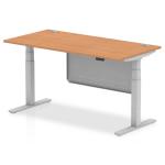 Air Modesty 1600 x 800mm Height Adjustable Office Desk Oak Top Cable Ports Silver Leg With Silver Steel Modesty Panel HA01339