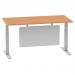 Air 1600 x 800mm Height Adjustable Desk Oak Top Cable Ports Silver Leg With Silver Steel Modesty Panel HA01339