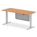 Air Modesty 1800 x 800mm Height Adjustable Office Desk Oak Top Cable Ports Silver Leg With Silver Steel Modesty Panel HA01340