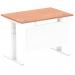 Air Modesty 1200 x 800mm Height Adjustable Office Desk Beech Top Cable Ports White Leg With White Steel Modesty Panel HA01341