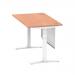 Air 1400 x 800mm Height Adjustable Desk Beech Top Cable Ports White Leg With White Steel Modesty Panel HA01342