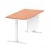Air 1600 x 800mm Height Adjustable Desk Beech Top Cable Ports White Leg With White Steel Modesty Panel HA01343