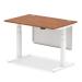 Air 1200 x 800mm Height Adjustable Desk Walnut Top Cable Ports White Leg With White Steel Modesty Panel HA01345