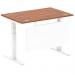 Air 1200 x 800mm Height Adjustable Desk Walnut Top Cable Ports White Leg With White Steel Modesty Panel HA01345
