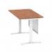 Air Modesty 1400 x 800mm Height Adjustable Office Desk Walnut Top Cable Ports White Leg With White Steel Modesty Panel HA01346