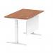 Air Modesty 1400 x 800mm Height Adjustable Office Desk Walnut Top Cable Ports White Leg With White Steel Modesty Panel HA01346